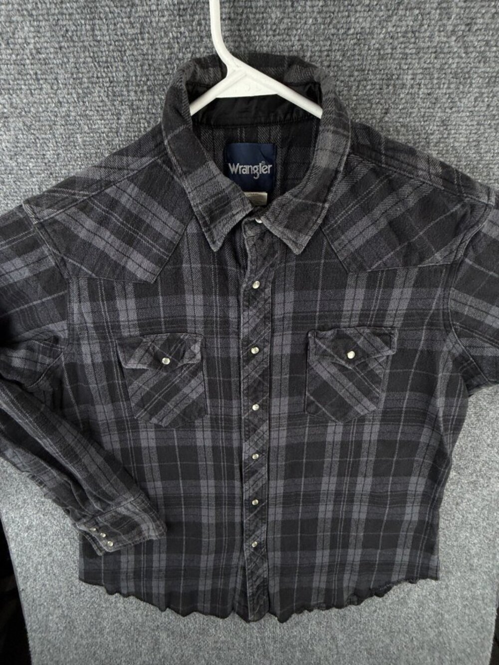 Wrangler Snap Up Flannel Navy Blue XL Long Sleeve Button Up Shirt Western Warm